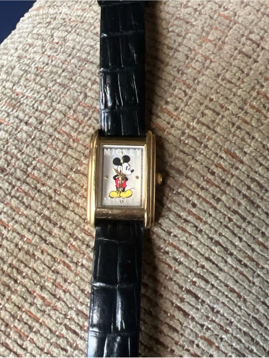 Mickey Mouse Gold-Tone Rectangular Watch with Black Strap main image 6